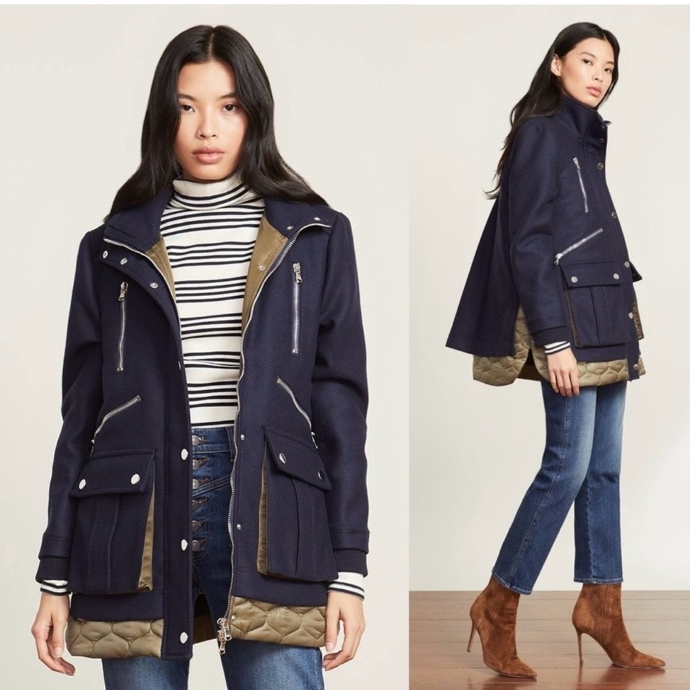 RARE Veronica Beard Halbert Zip Up Wool Blend Quilted Coat Navy Size XS